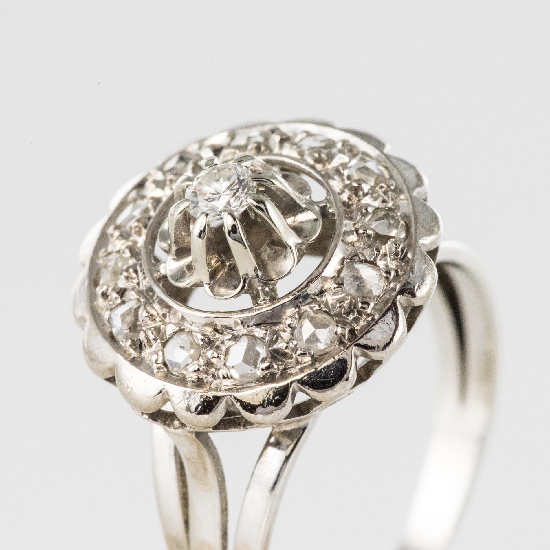 French 1950s Diamonds 18 Karat White Gold Round Ring 1