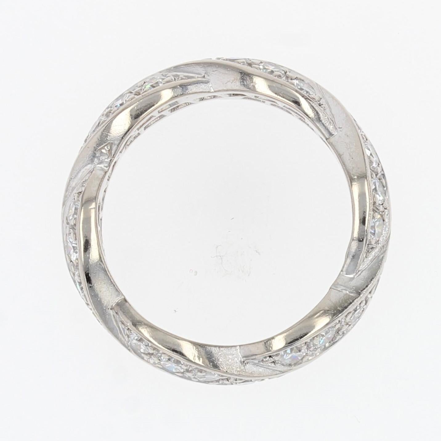 French 1950s Diamonds 18 Karat White Gold Twist Wedding Ring For Sale 4