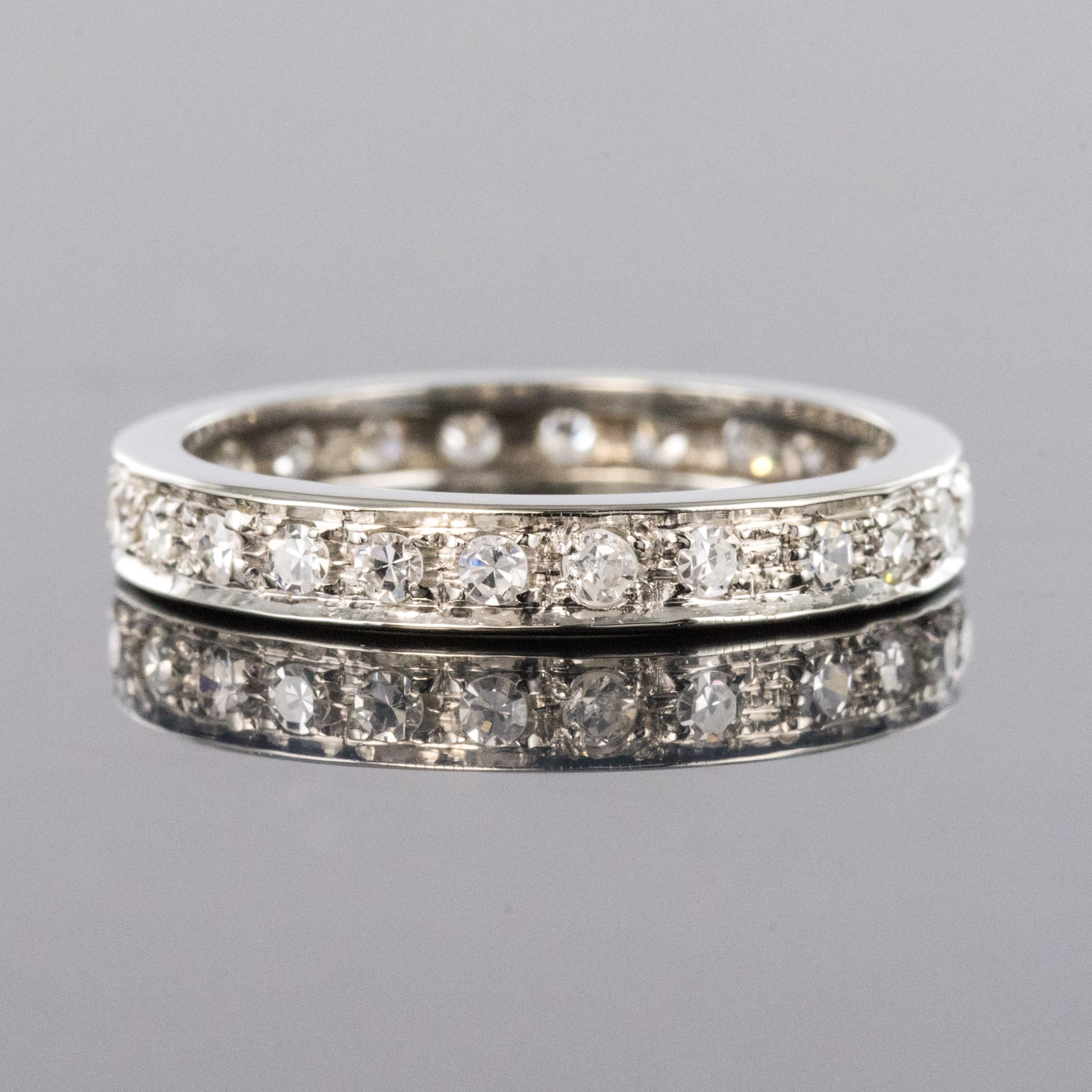 Retro French 1950s Diamonds 18 Karat White Gold Wedding Ring