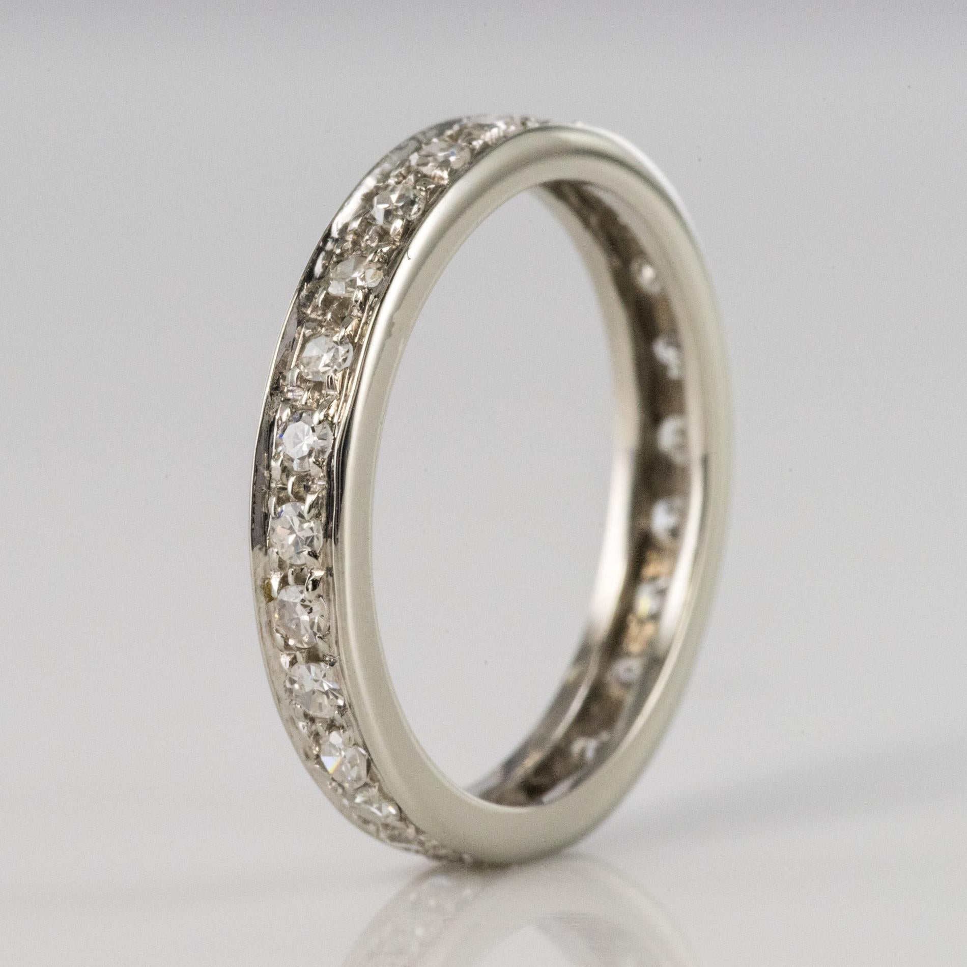 French 1950s Diamonds 18 Karat White Gold Wedding Ring 1