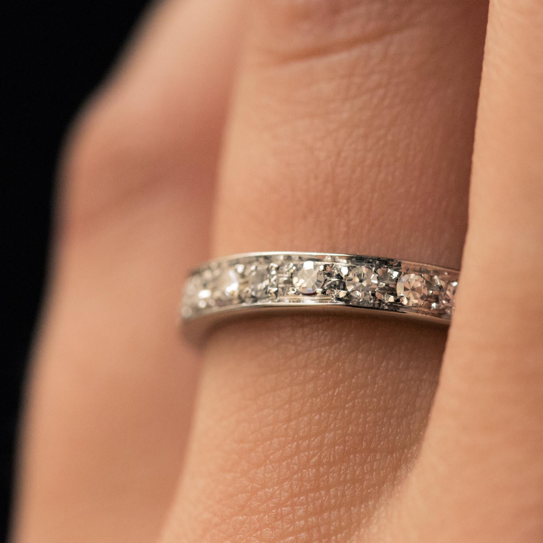 French 1950s Diamonds 18 Karat White Gold Wedding Ring 2