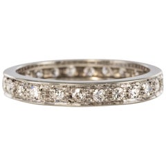 French 1950s Diamonds 18 Karat White Gold Wedding Ring