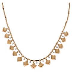 French 1950s Diamonds 18 Karat Yellow Fan Necklace