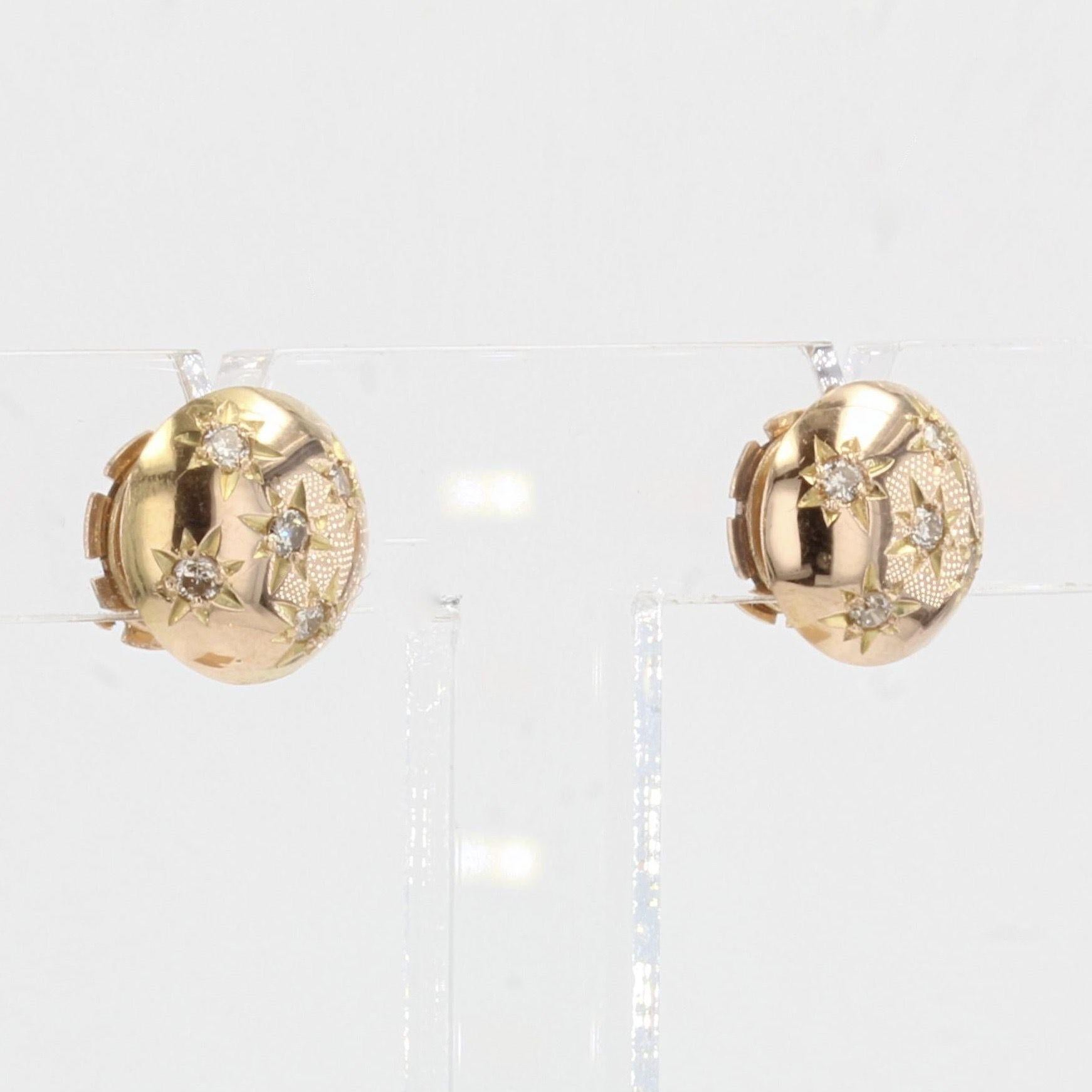 Boucles d'oreilles en forme de dôme en or jaune 18 carats et diamants, France, années 1950 Pour femmes en vente