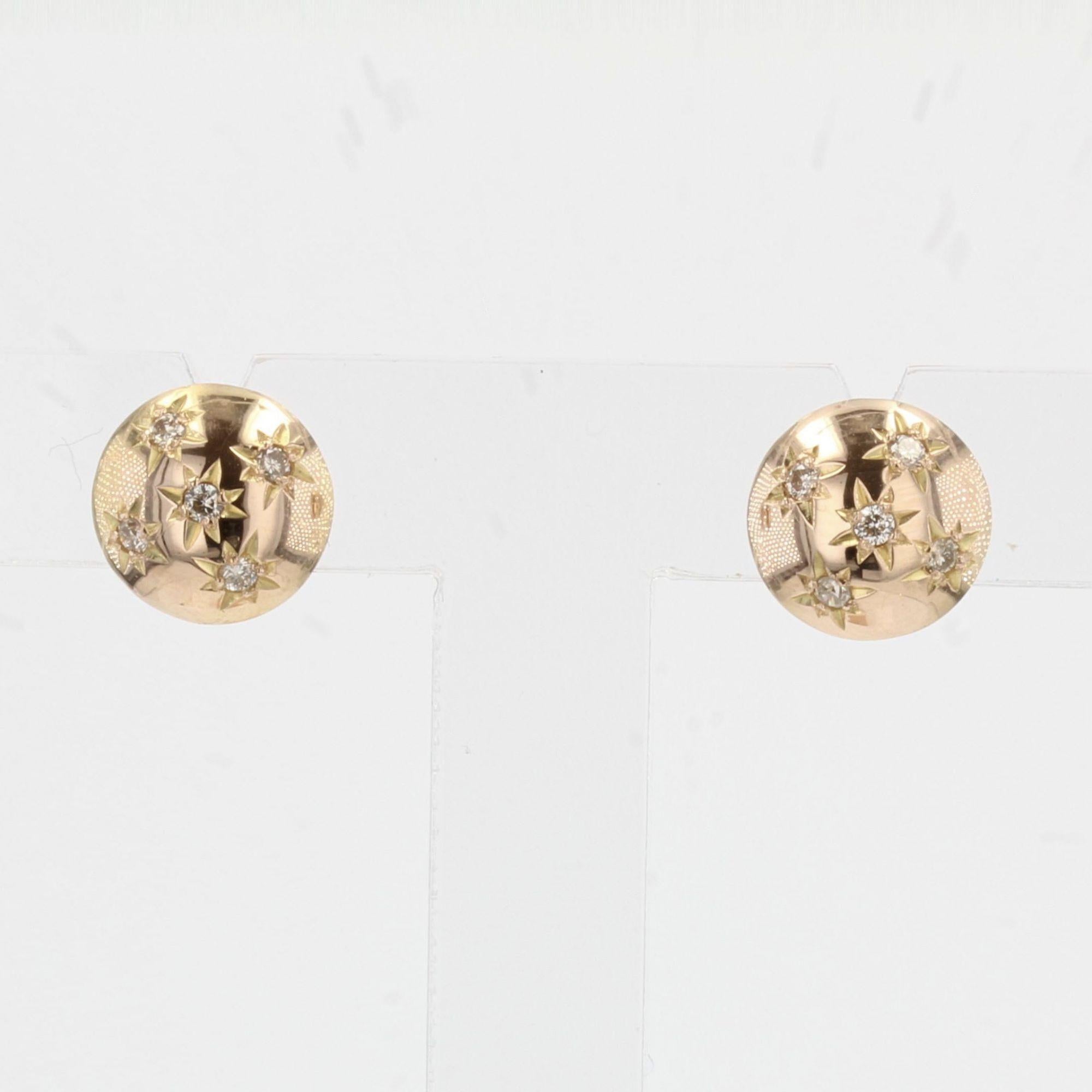 Women's French 1950s Diamonds 18 Karat Yellow Gold Dome Earrings For Sale