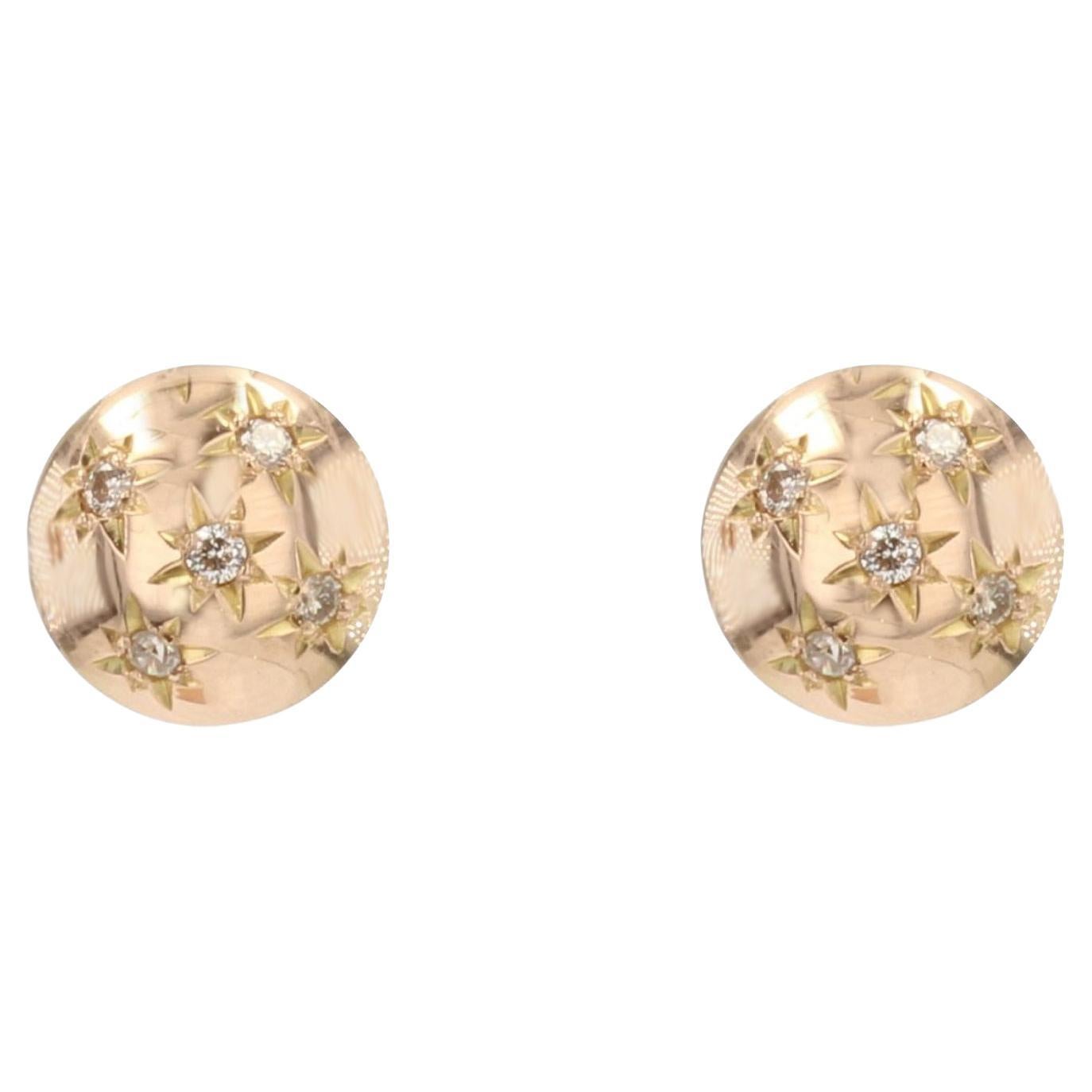 Boucles d'oreilles en forme de dôme en or jaune 18 carats et diamants, France, années 1950