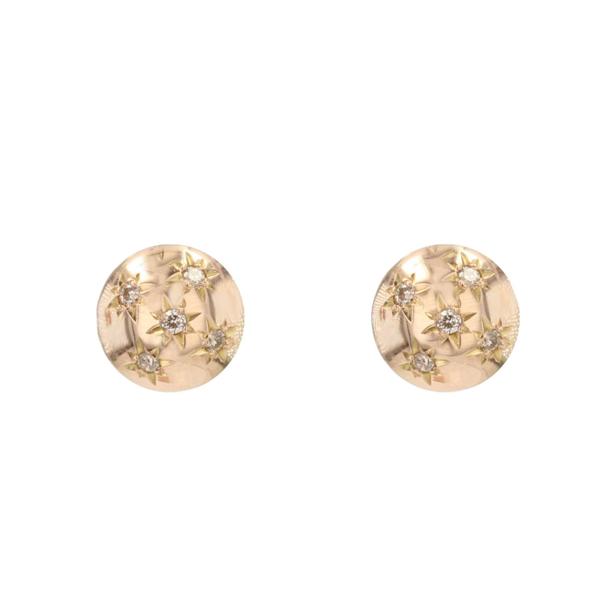 Boucles d
oreilles en forme de dôme en or jaune 18 carats et diamants, France, années 1950
