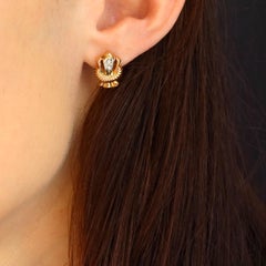 French 1950s Diamonds 18 Karat Yellow Gold Retro Earrings