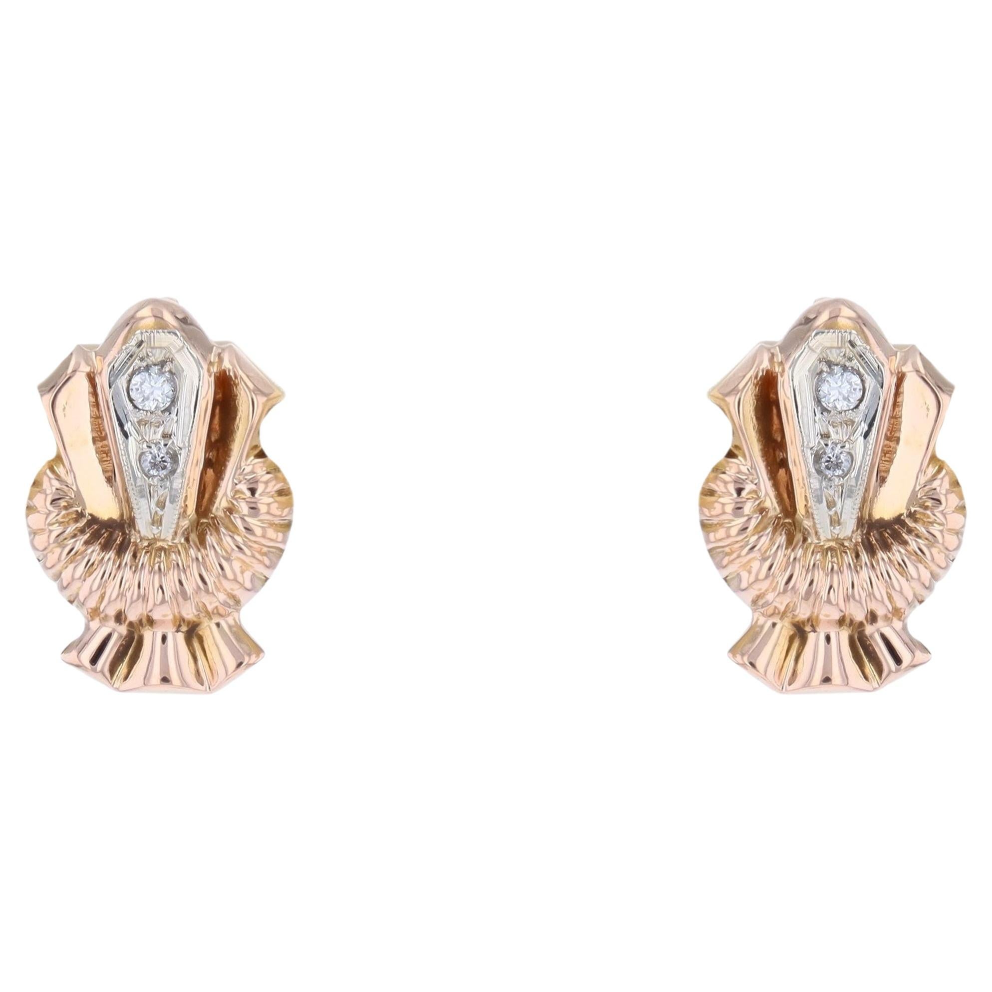 French 1950s Diamonds 18 Karat Yellow Gold Retro Earrings
