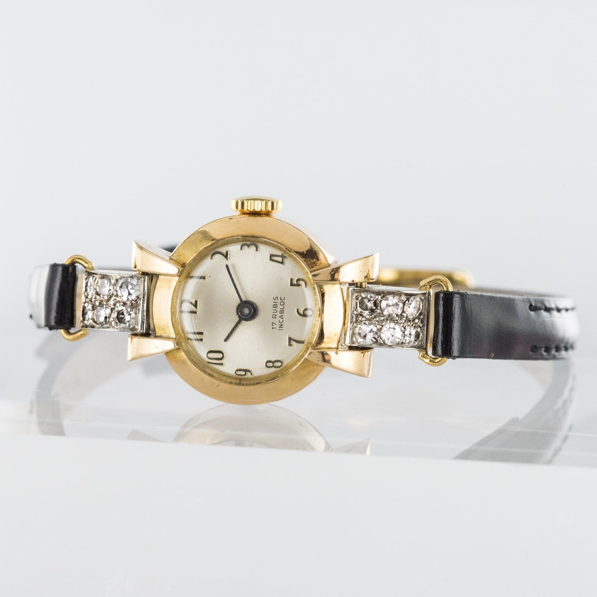 French 1950s Diamonds 18 Karat Yellow Gold Women Watch 7