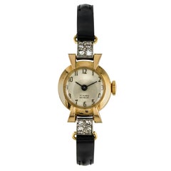 French 1950s Diamonds 18 Karat Yellow Gold Women Watch