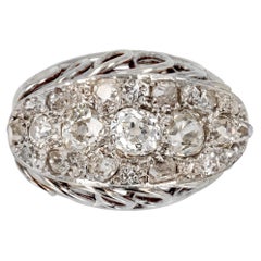 French 1950s Diamonds Platinium 18 Karat White Gold Retro Ring