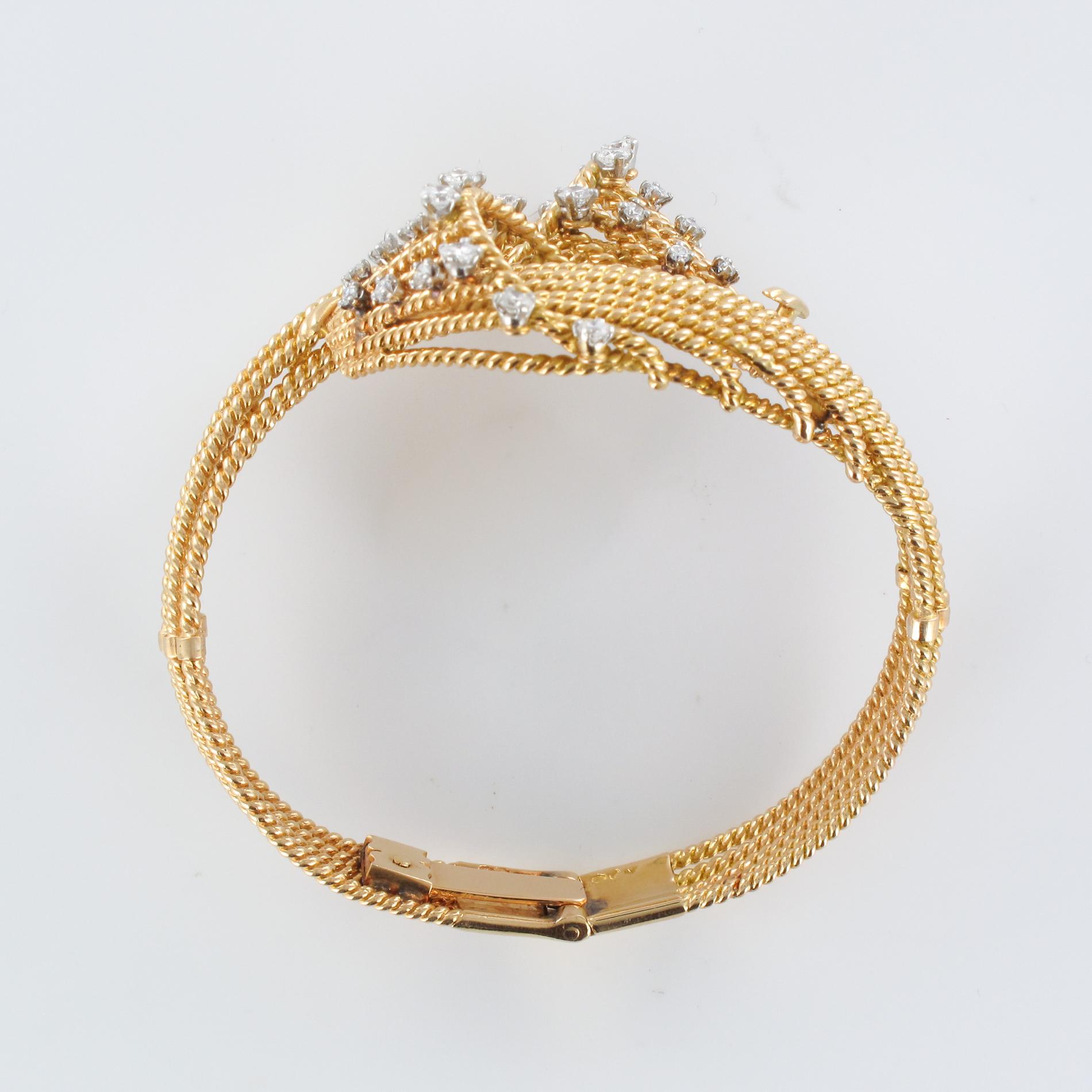 French 1950s Diamonds Platinum 18 Karat Yellow Gold Thread Bracelet For Sale 8
