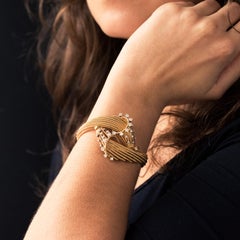 French 1950s Diamonds Platinum 18 Karat Yellow Gold Thread Bracelet