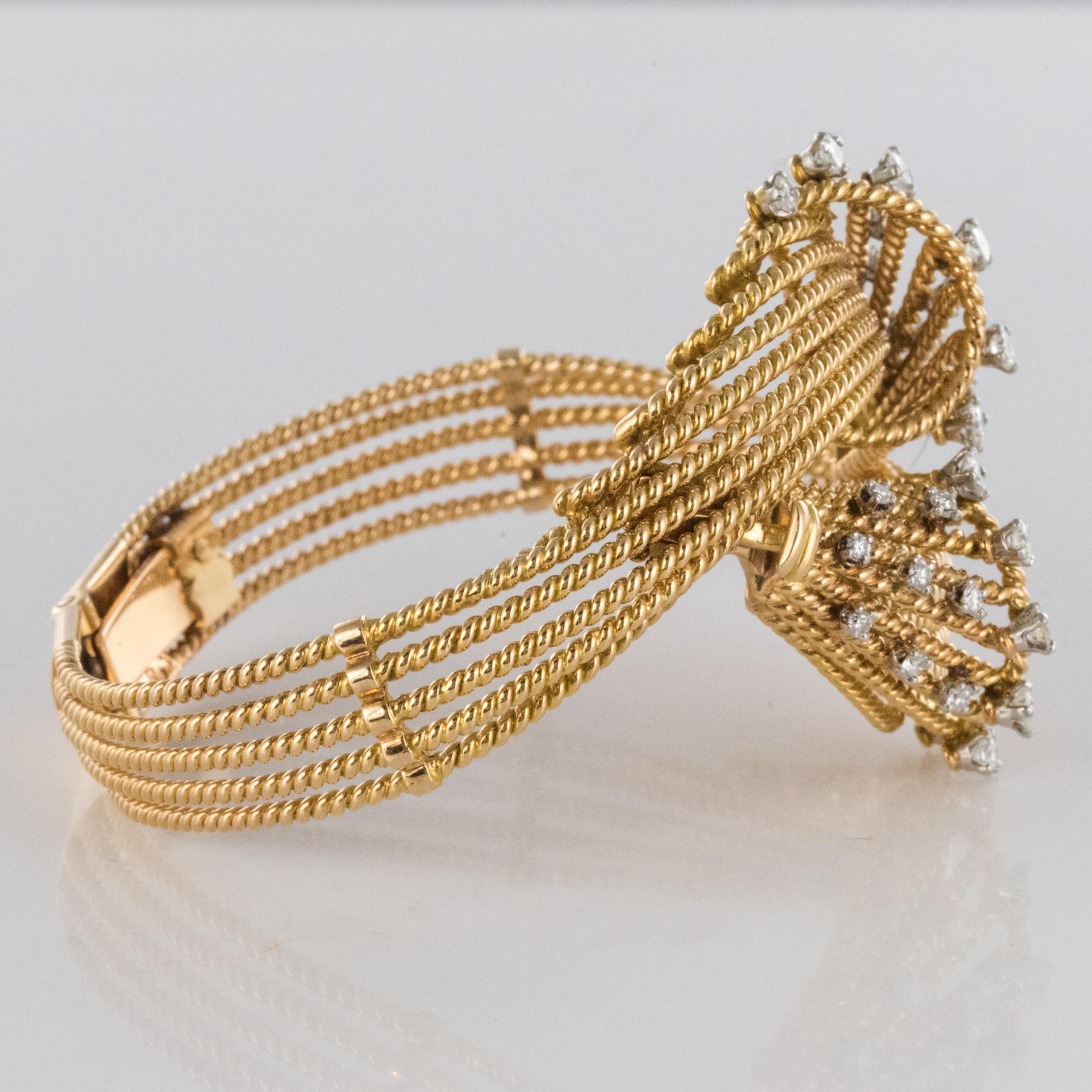 Women's French 1950s Diamonds Platinum 18 Karat Yellow Gold Thread Bracelet For Sale
