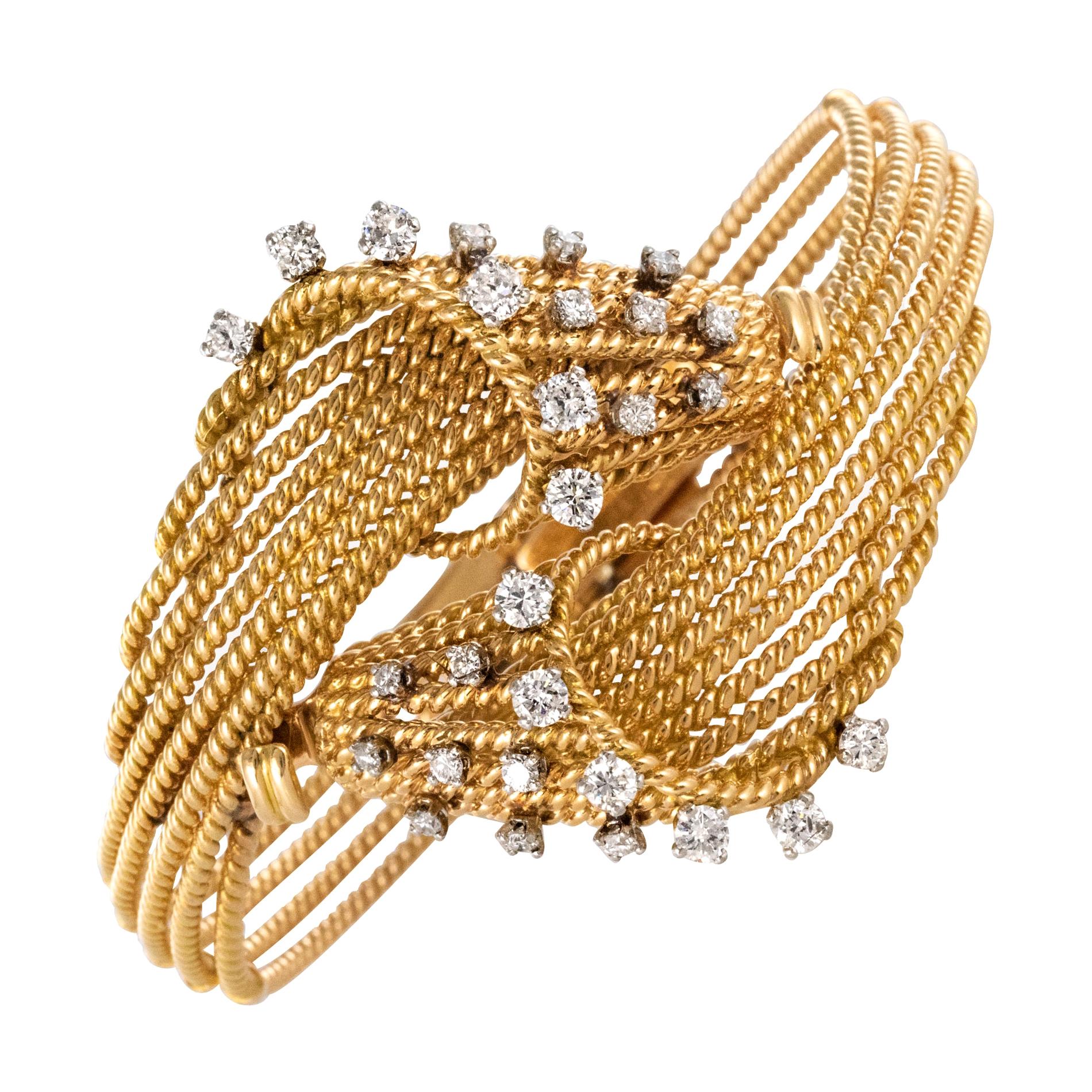 IMPRESSIVE Retro Era Smoky Topaz Diamond Platinum Gold Bangle Bracelet