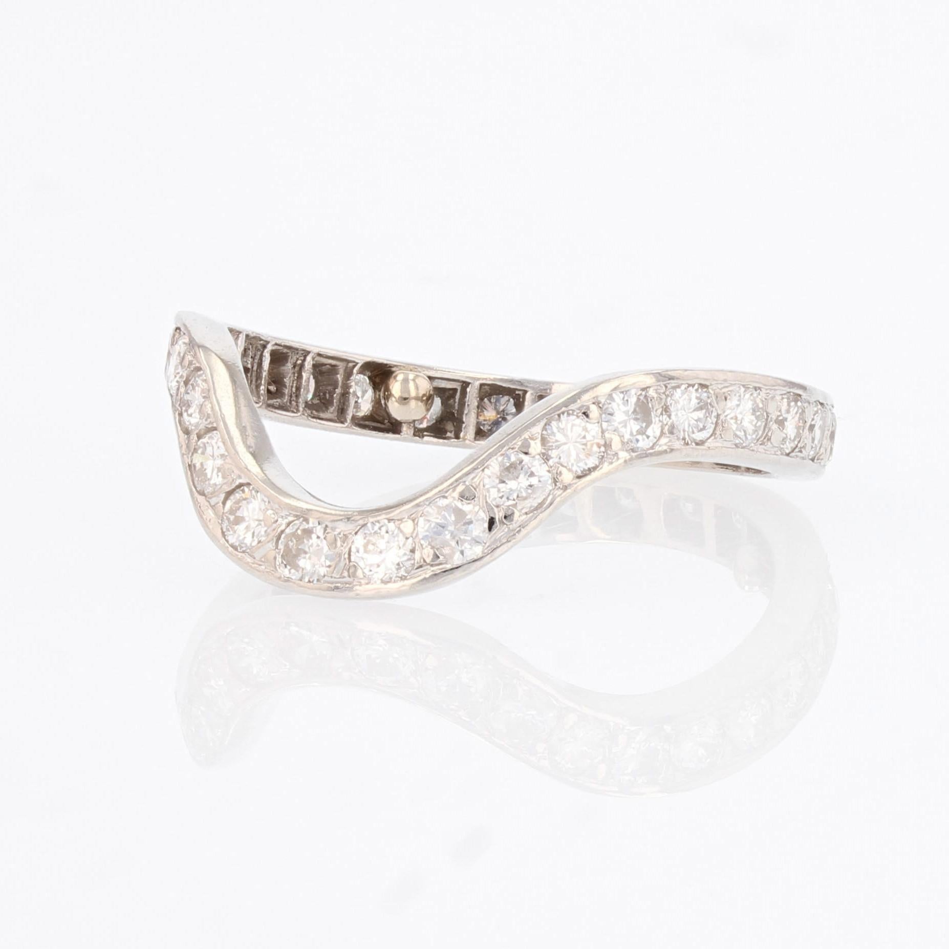 French 1950s Diamonds Platinum Wedding Band With Shape 1