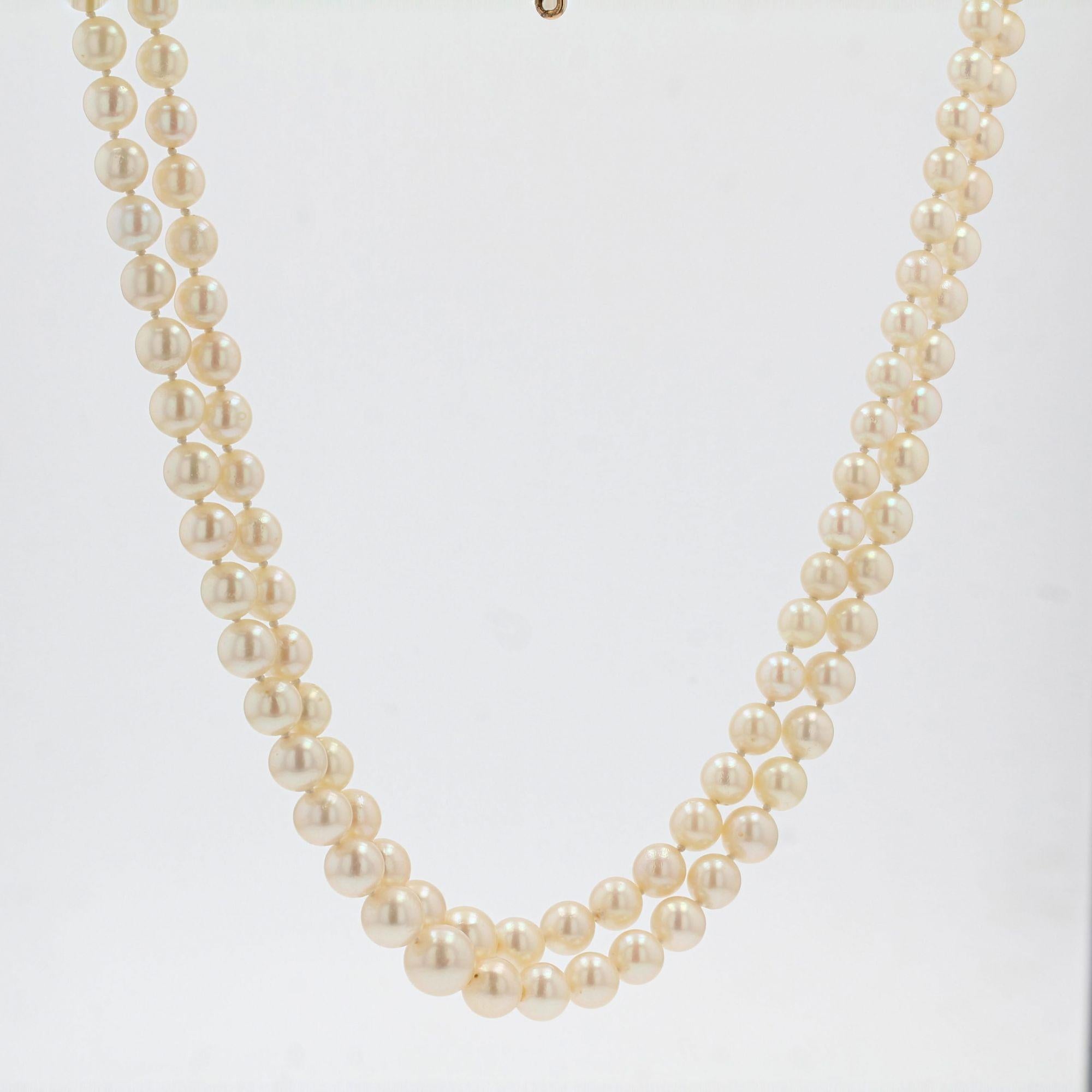 French 1950s Double Row Cultured Falling Pearl Necklace 1