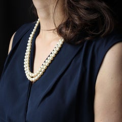 French 1950s Double Row Cultured Falling Pearl Necklace