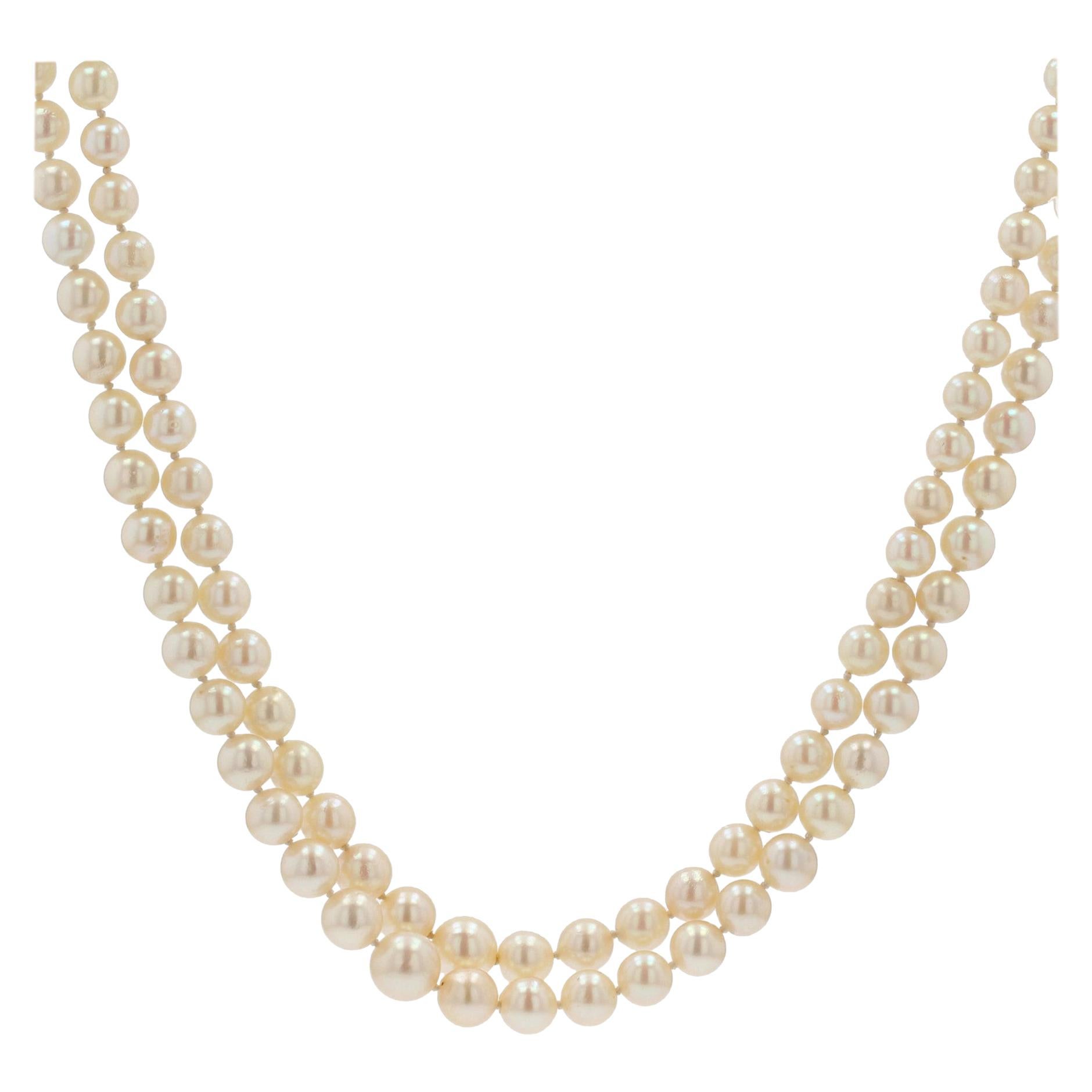 French 1950s Double Row Cultured Falling Pearl Necklace