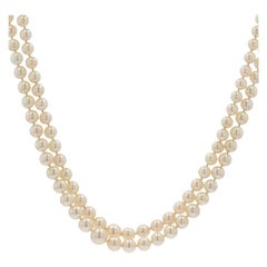 Retro French 1950s Double Row Cultured Falling Pearl Necklace