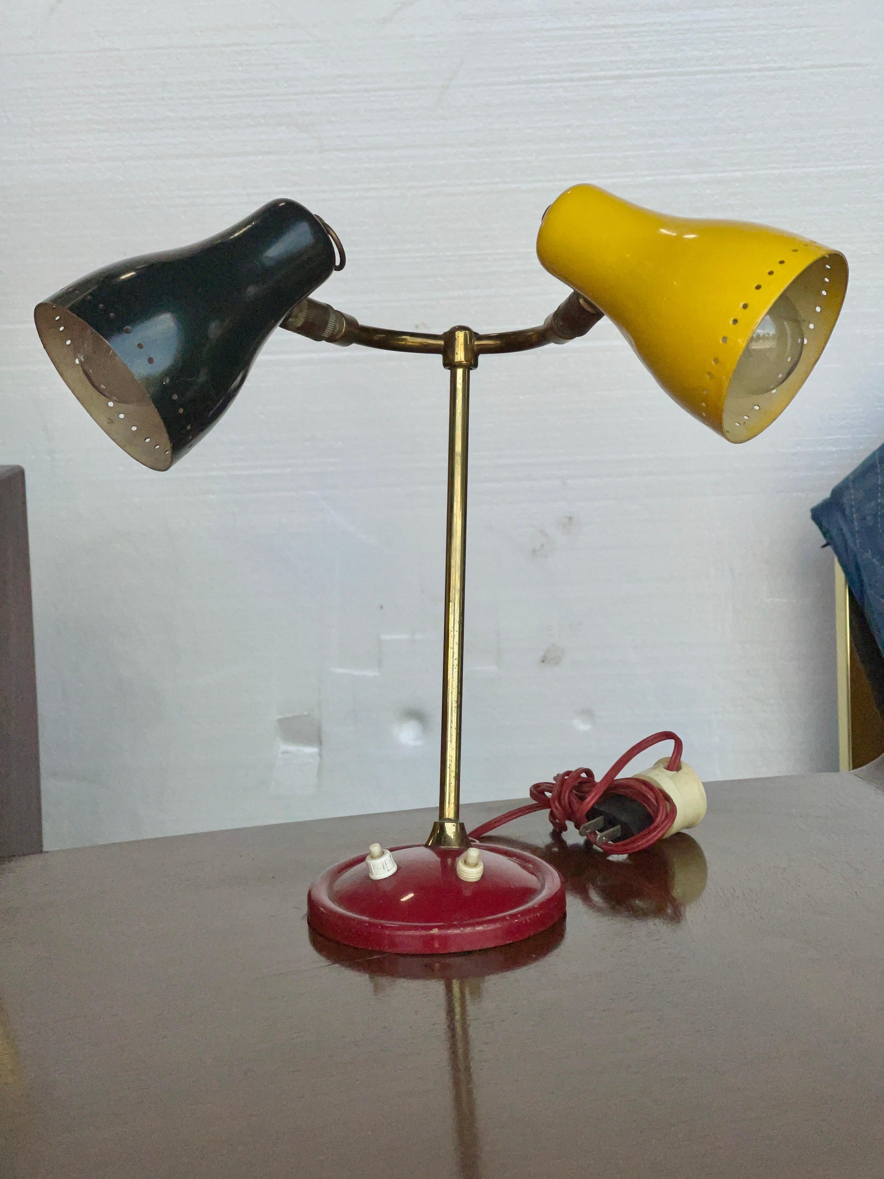 Aluminium Lampe de bureau à deux têtes des années 50 en vente