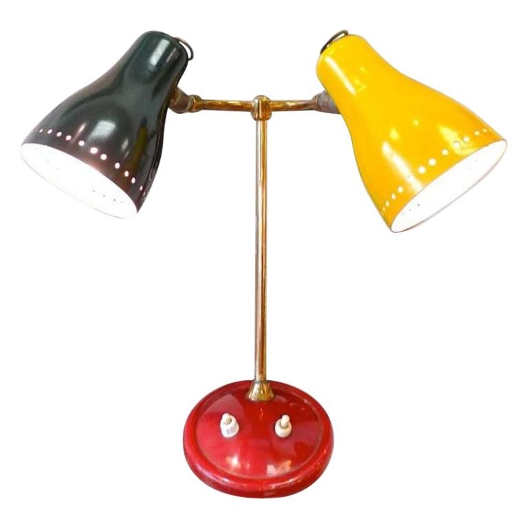 Zwei Kopf-Schreibtischlampe aus den 1950er Jahren im Angebot