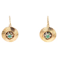 Vintage French 1950s Emerald 18 Karat Yellow Gold Lever- Back Earrings