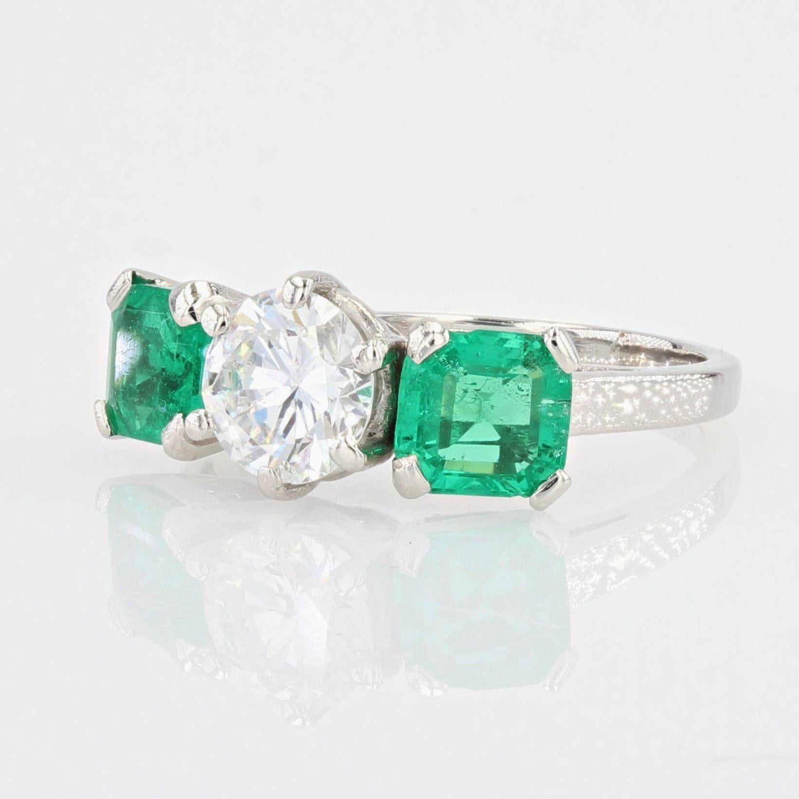 French 1950s Emerald Duo Diamond Platinum Ring 1