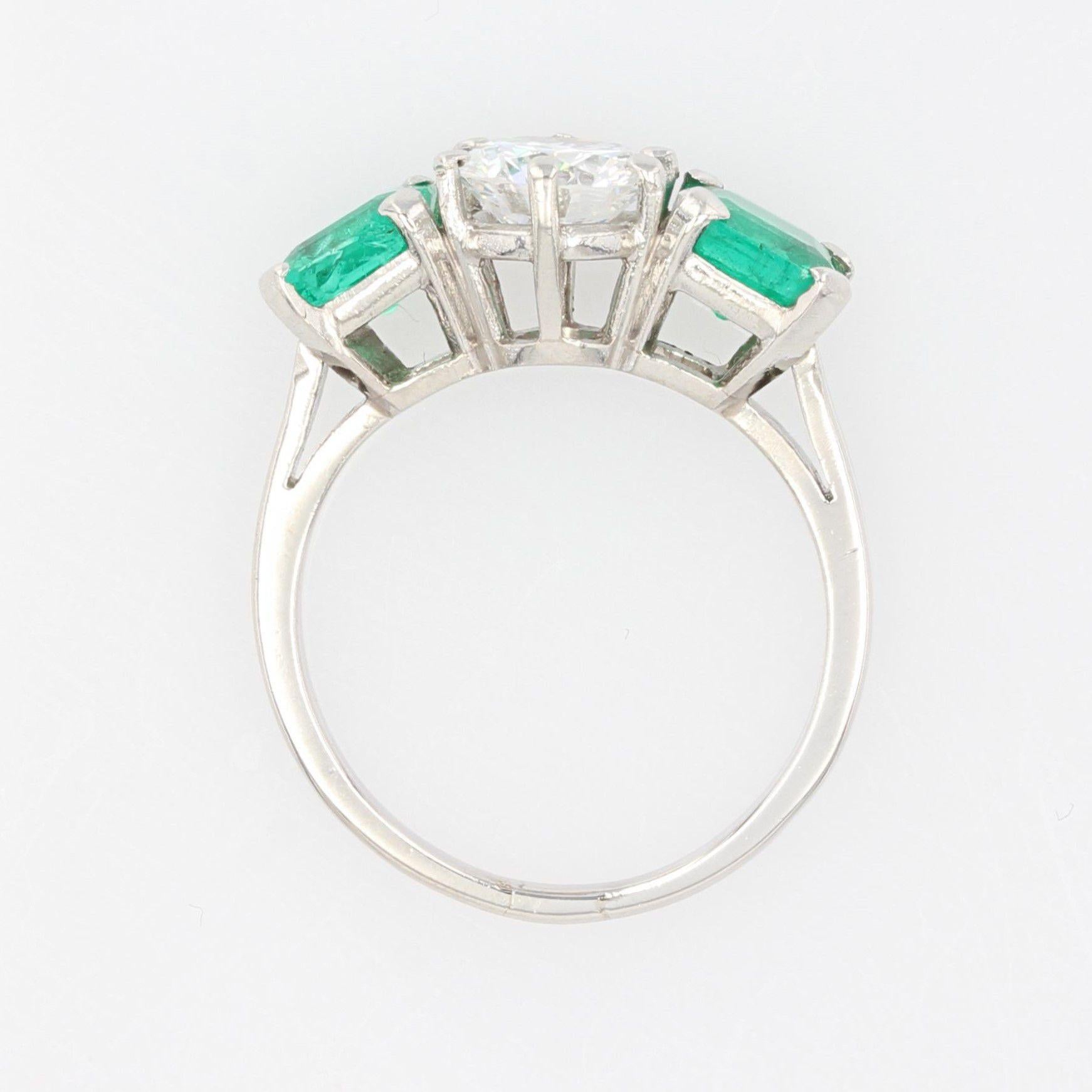 French 1950s Emerald Duo Diamond Platinum Ring 3
