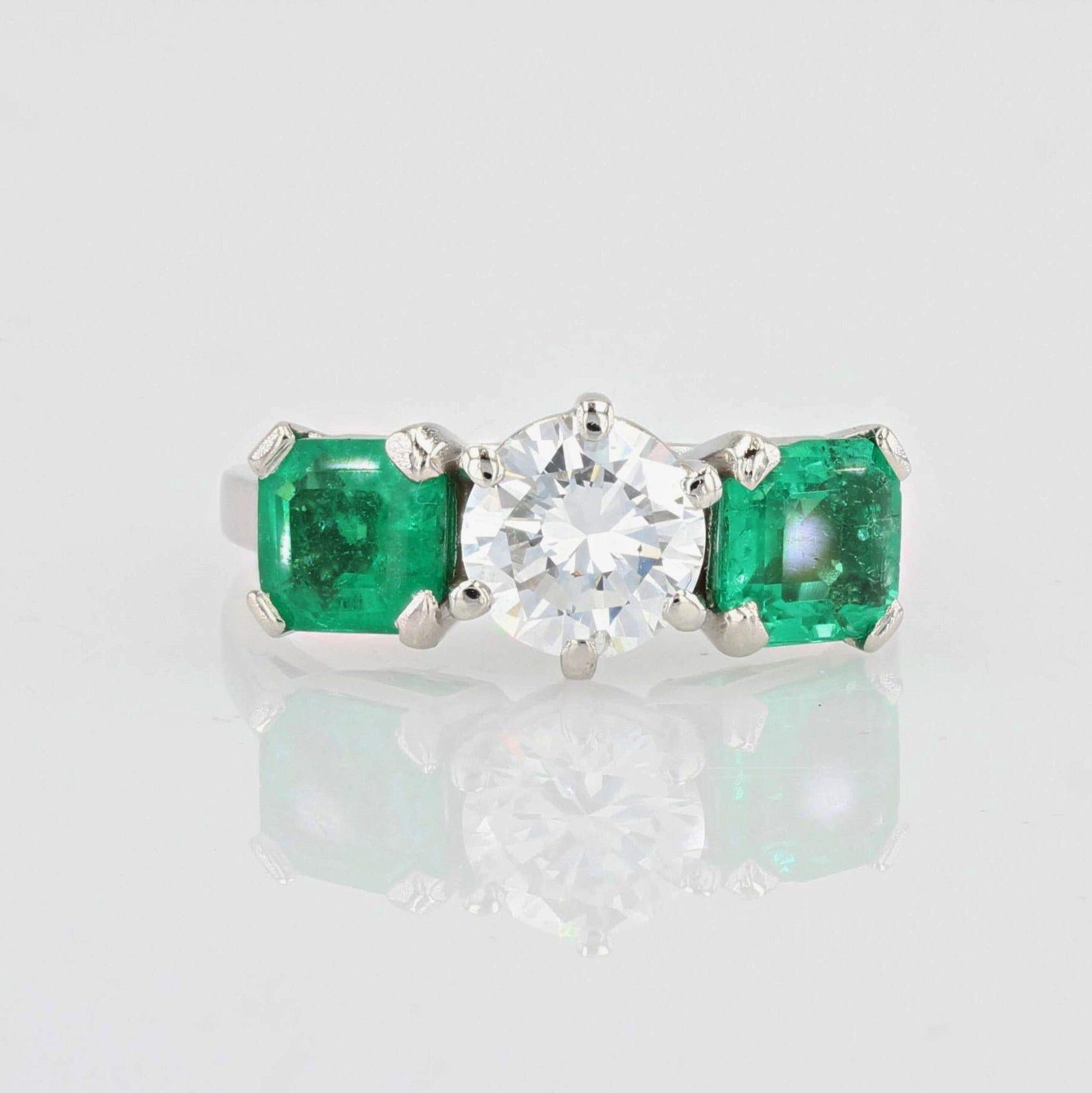 French 1950s Emerald Duo Diamond Platinum Ring 4