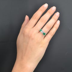 French 1950s Emerald Duo Diamond Platinum Ring