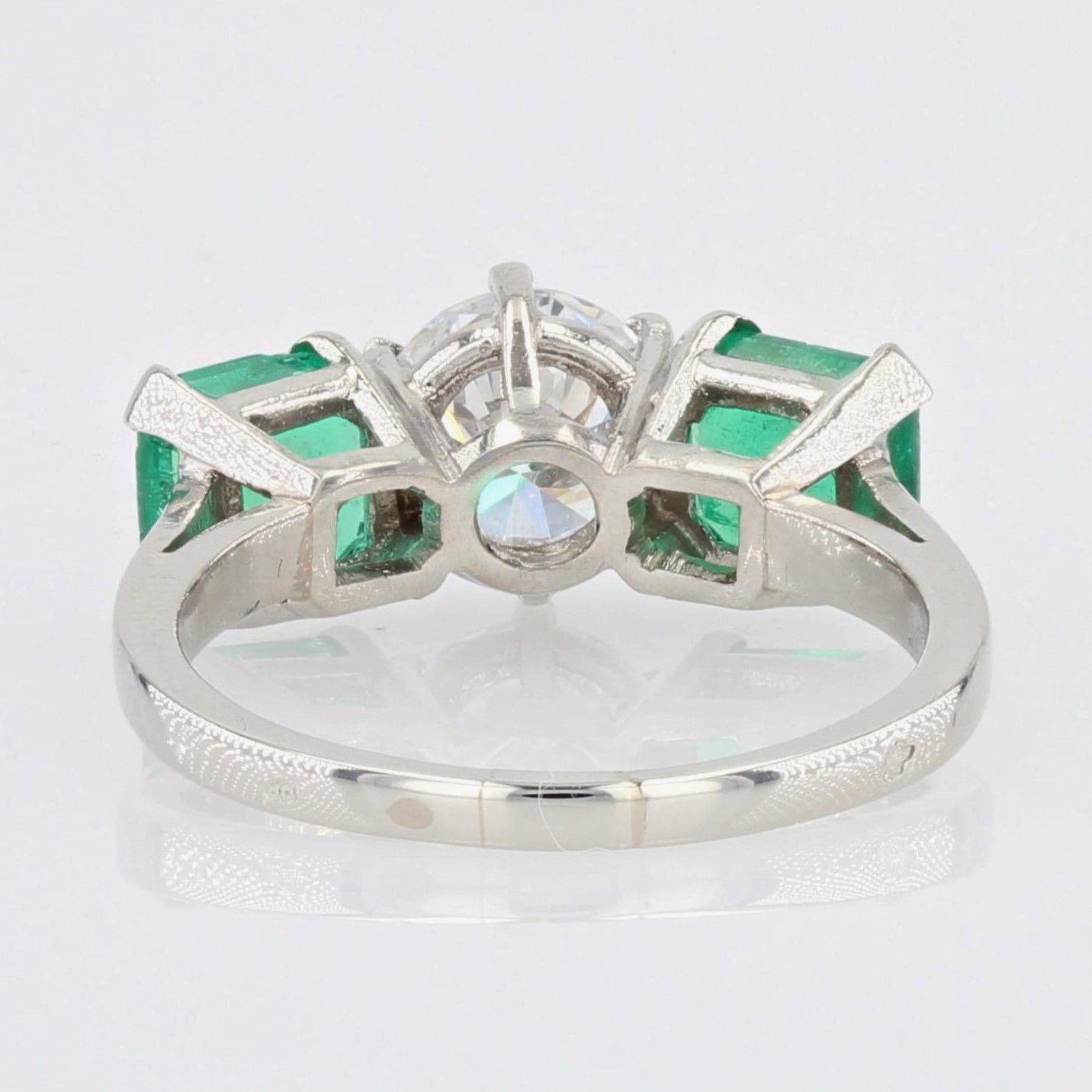 Women's French 1950s Emerald Duo Diamond Platinum Ring