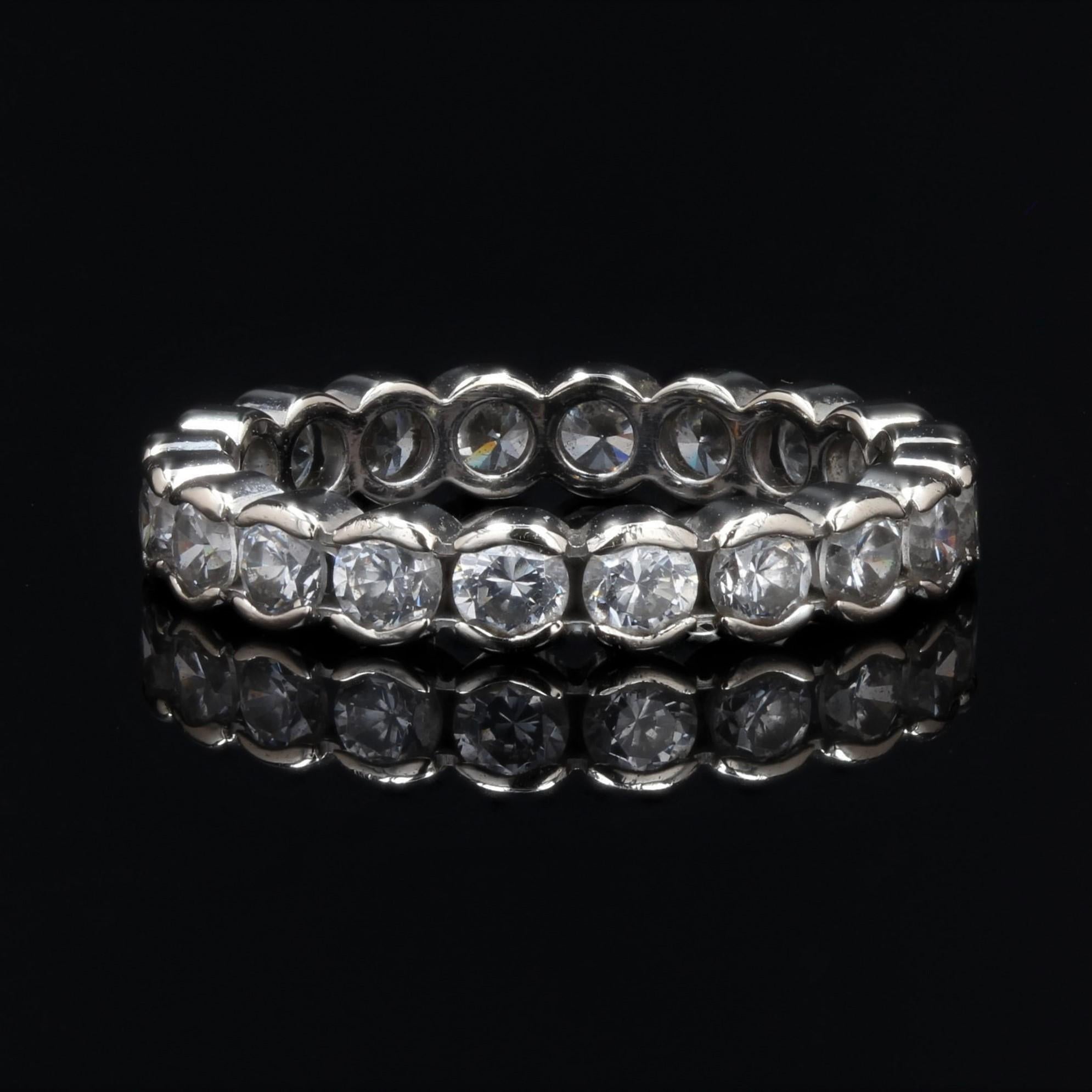 French 1950s Eternity Diamonds 18 Karat White Gold Wedding Ring For Sale 2