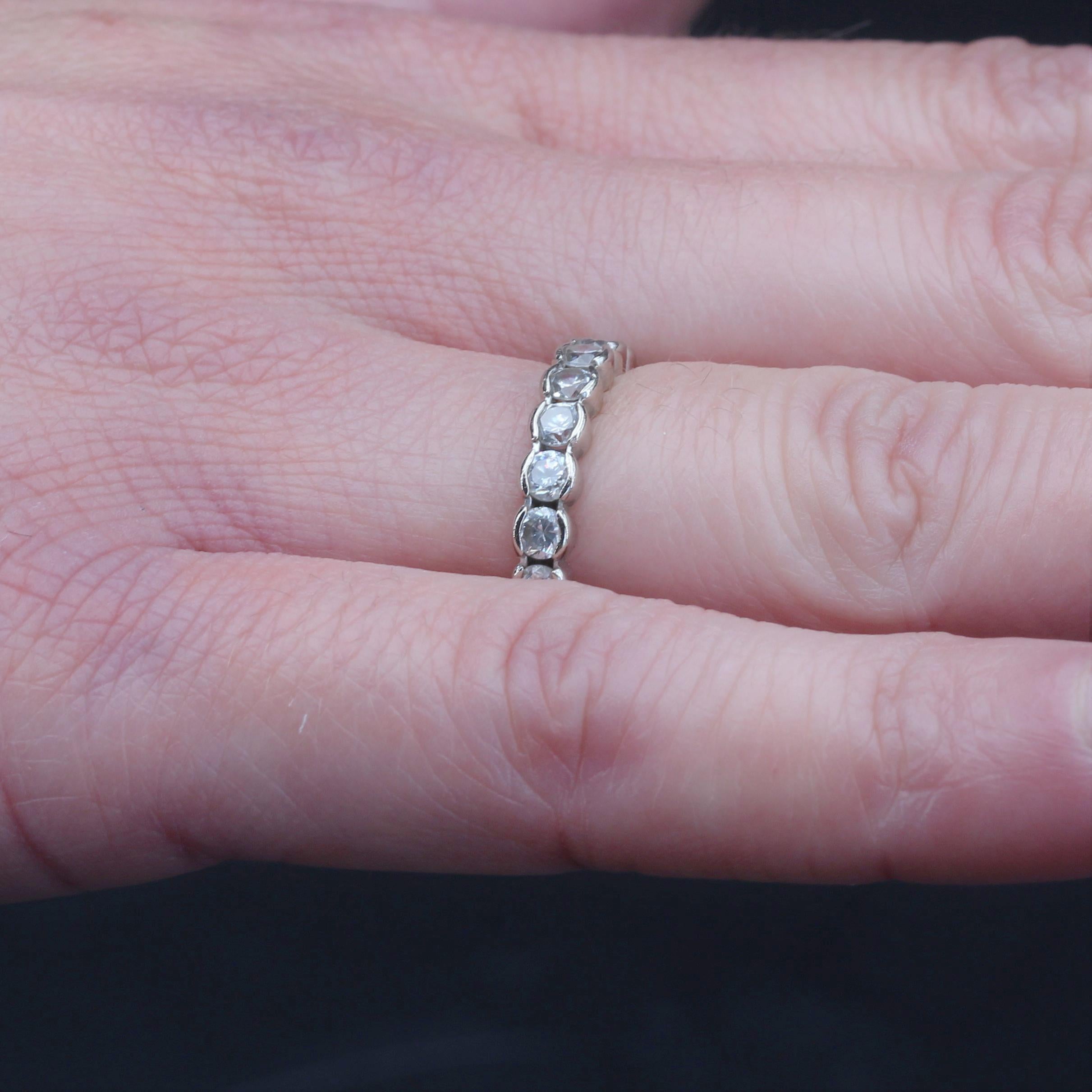 French 1950s Eternity Diamonds 18 Karat White Gold Wedding Ring For Sale 3