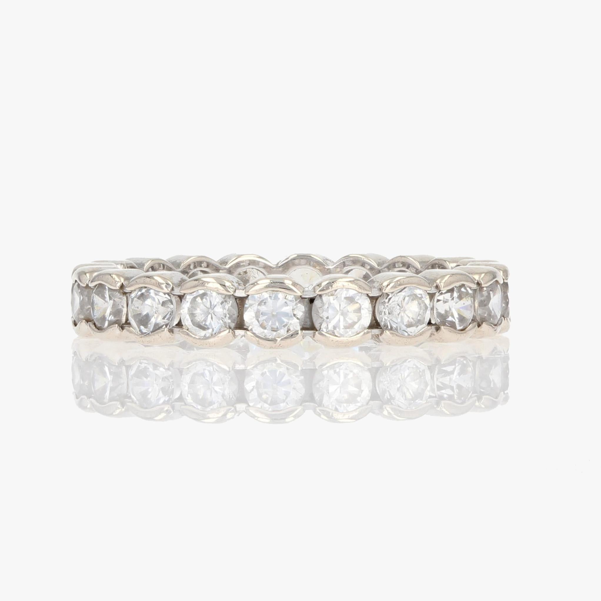 Retro French 1950s Eternity Diamonds 18 Karat White Gold Wedding Ring For Sale