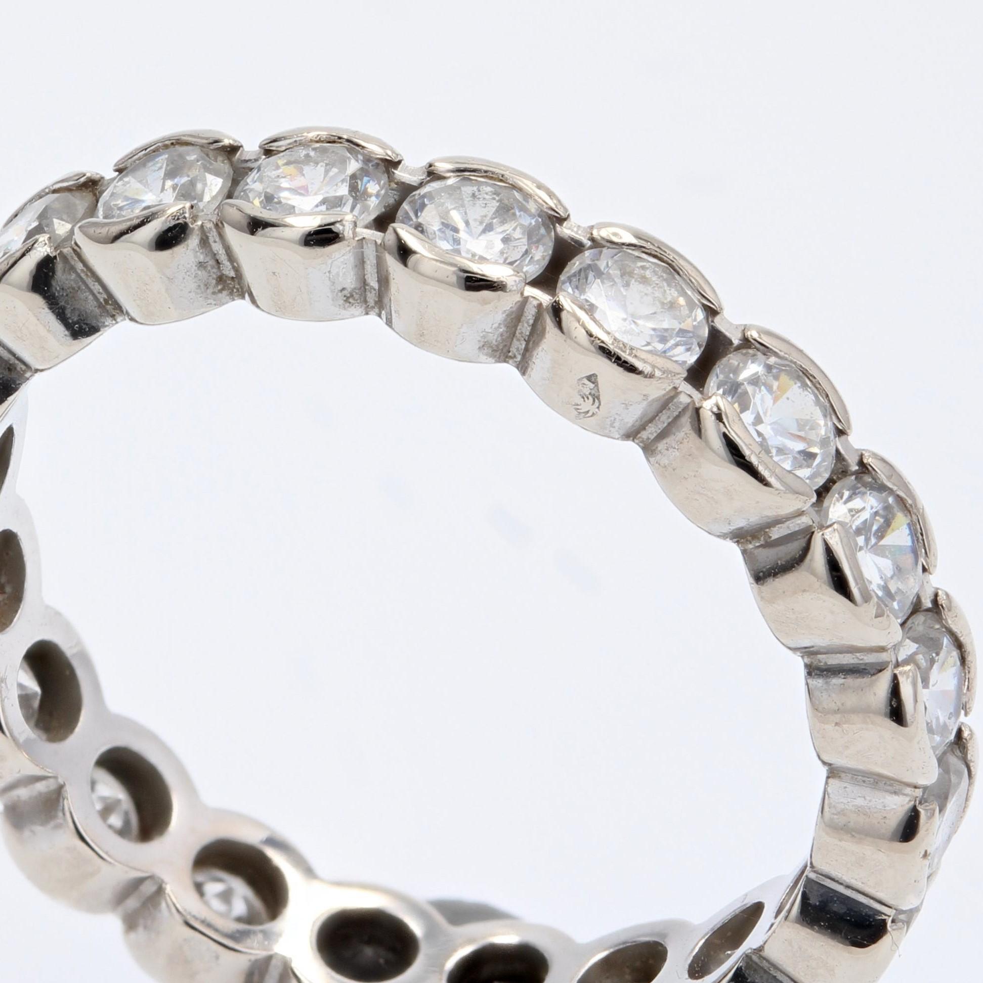 Brilliant Cut French 1950s Eternity Diamonds 18 Karat White Gold Wedding Ring For Sale