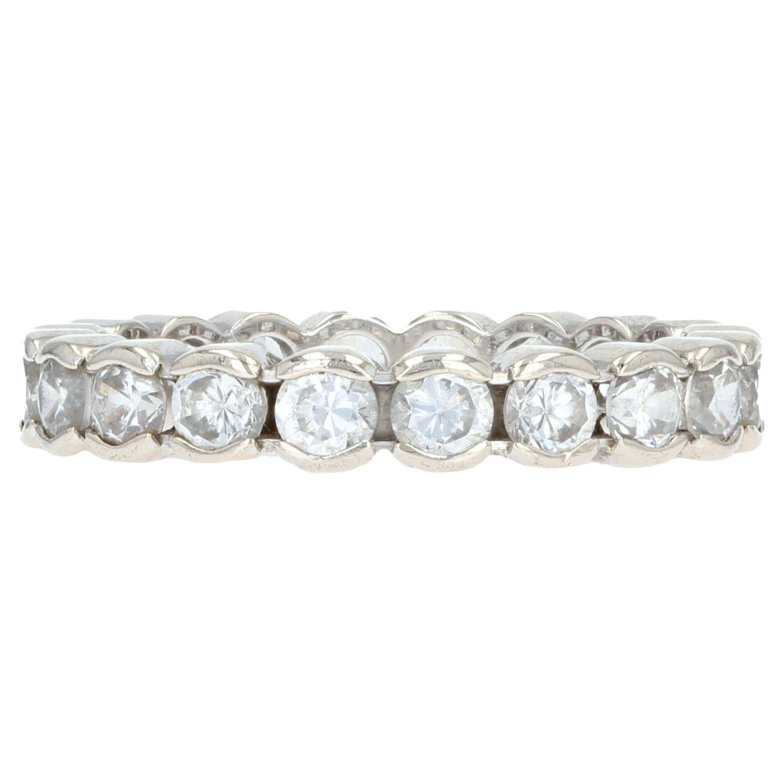 French 1950s Eternity Diamonds 18 Karat White Gold Wedding Ring For Sale