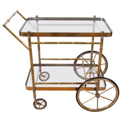 French 1950s Faux Bamboo Brass Bar Trolley