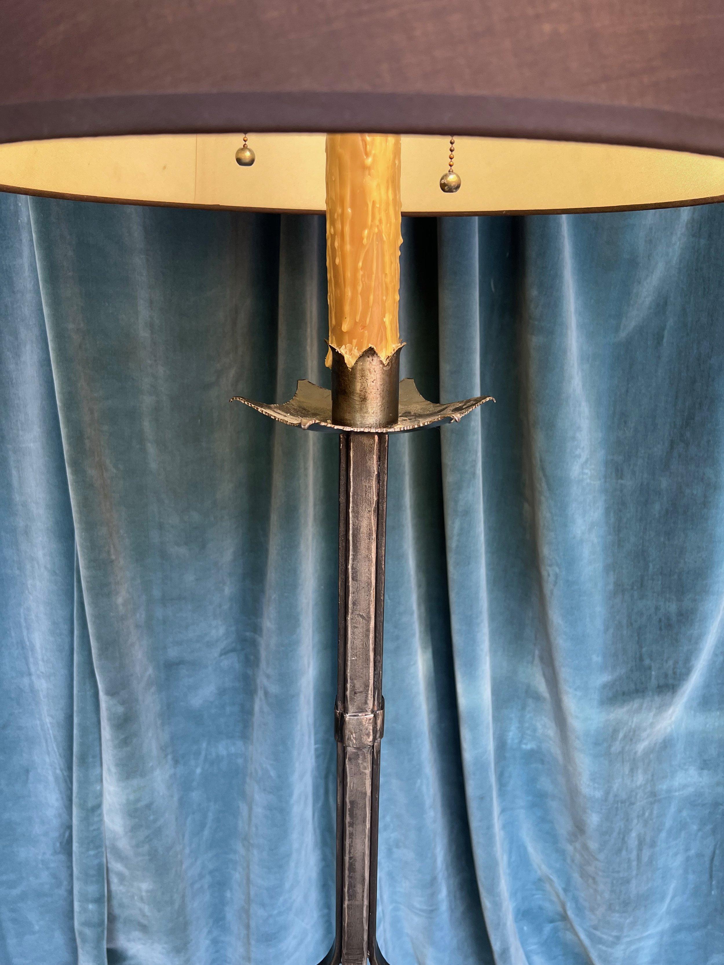 French 1950s Floor Lamp in Polished Iron For Sale 5