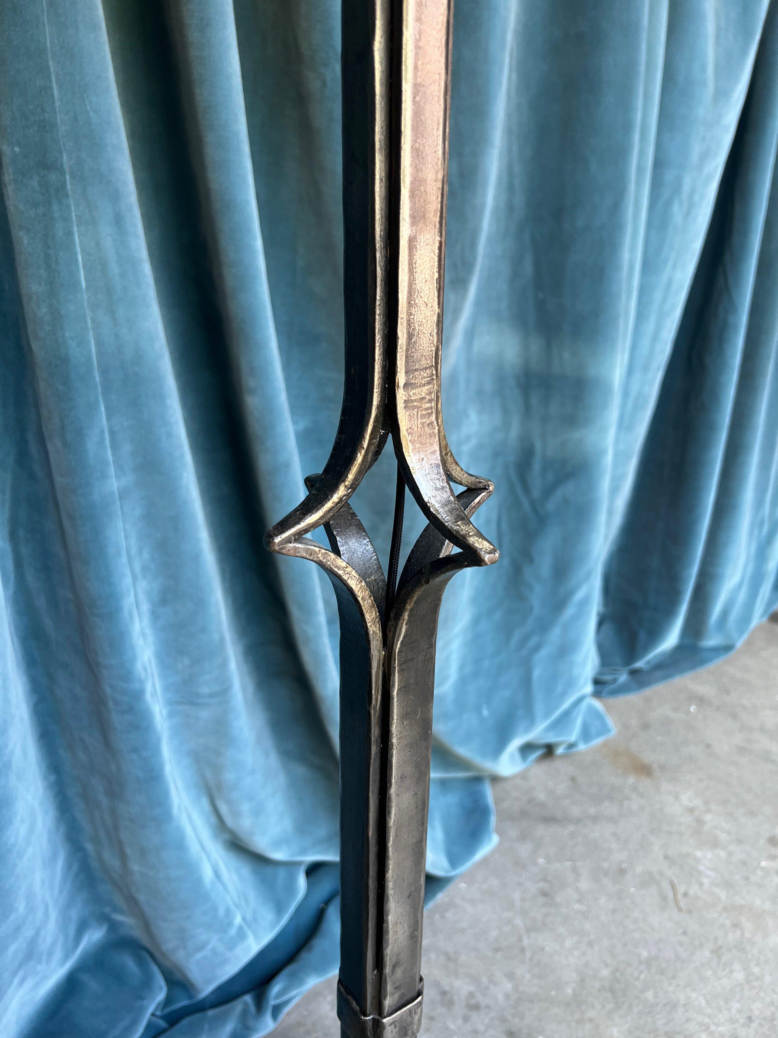 Wrought Iron French 1950s Floor Lamp in Polished Iron For Sale