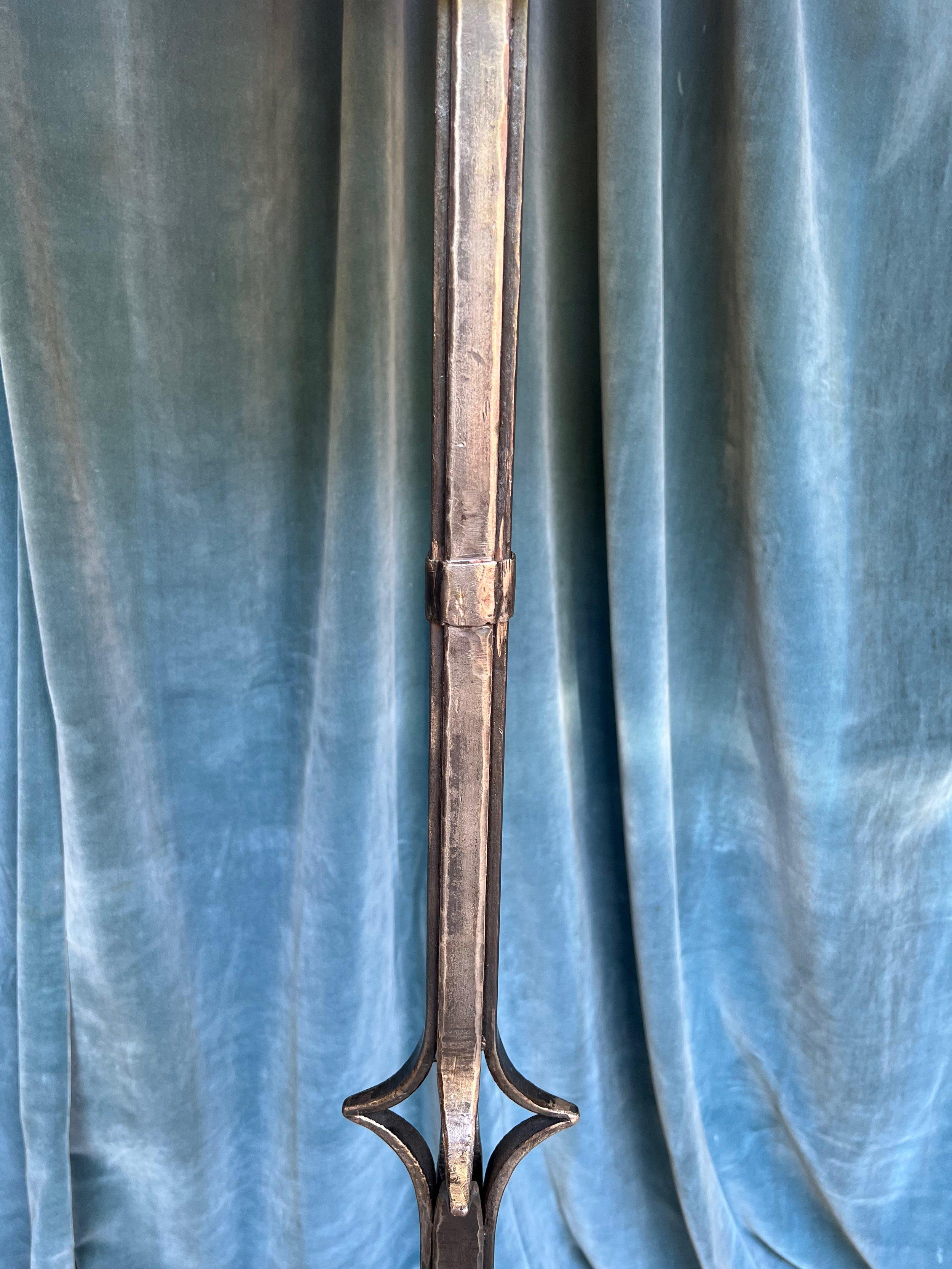 French 1950s Floor Lamp in Polished Iron For Sale 2