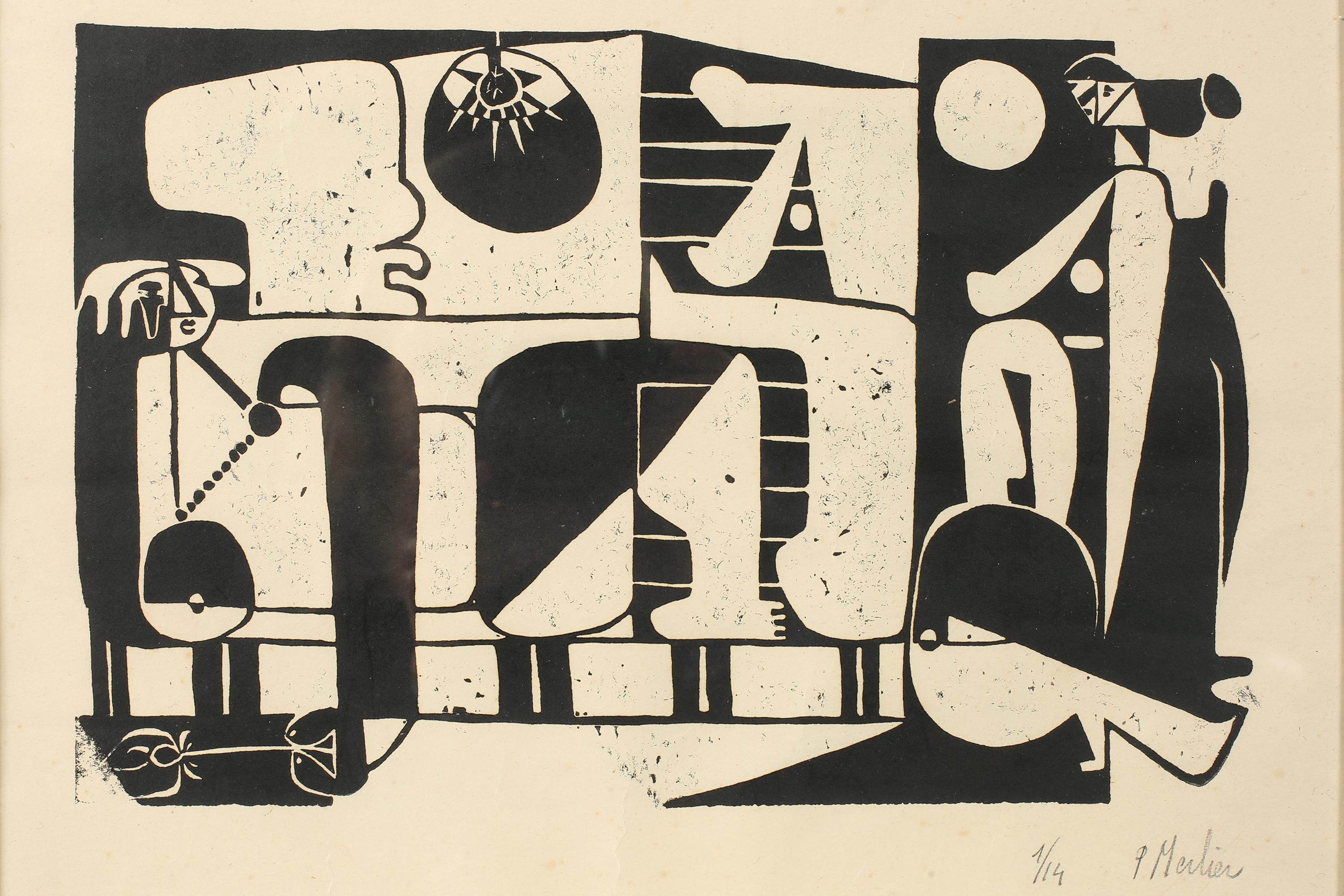 French 1950s Framed Abstract Cubist Lithograph by Pierre Merlier In Good Condition In London, GB