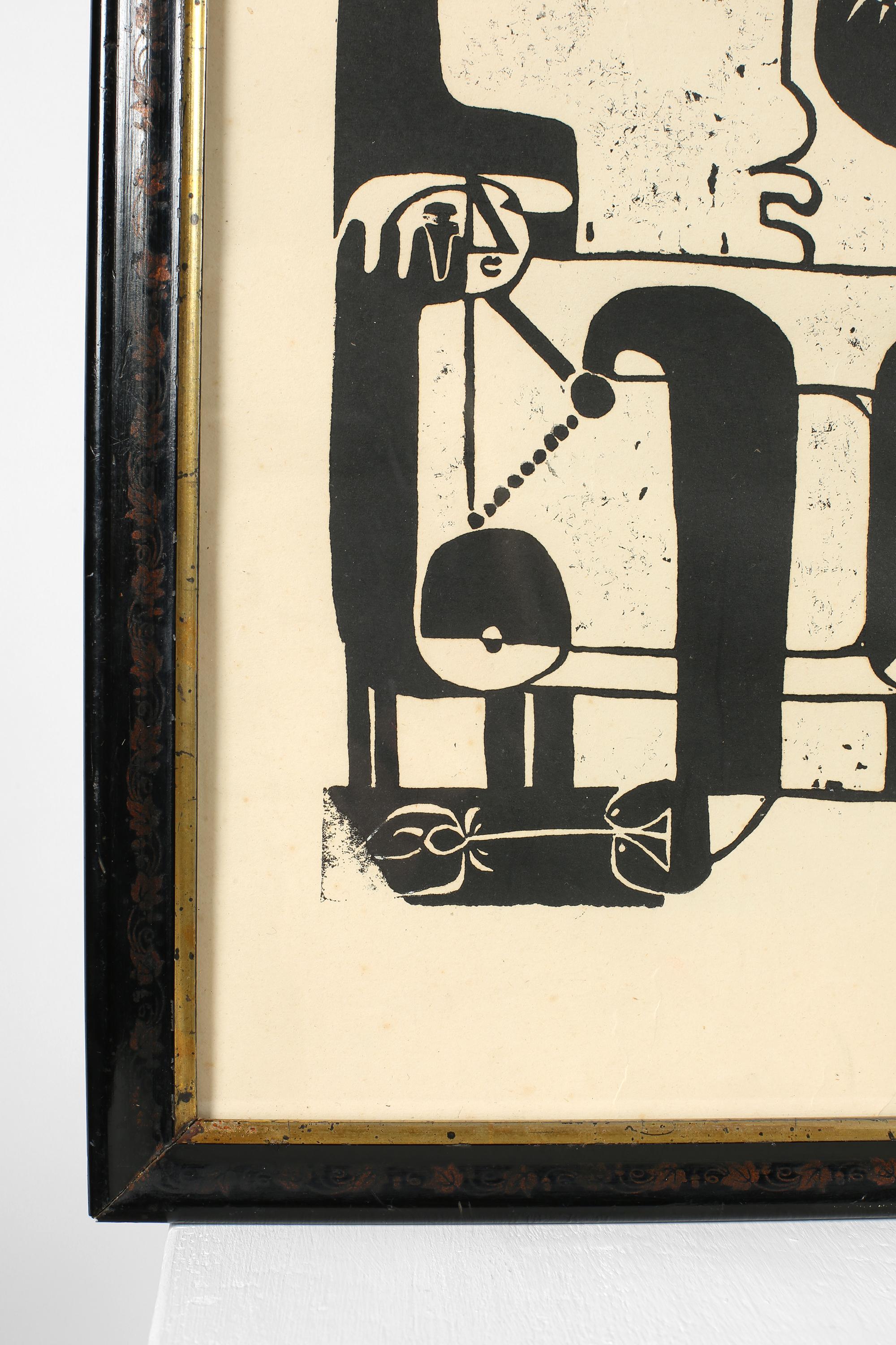 French 1950s Framed Abstract Cubist Lithograph by Pierre Merlier 2