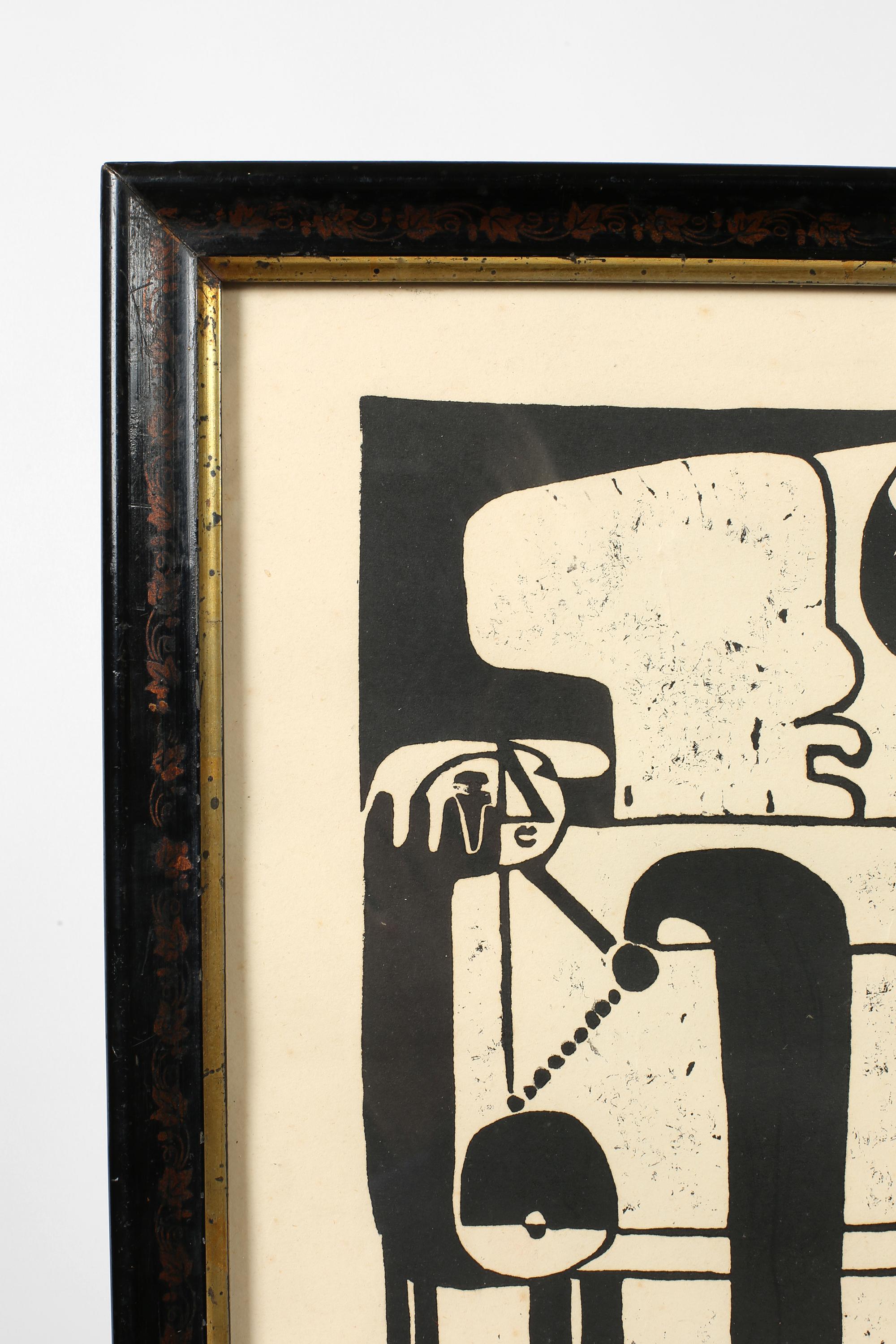 French 1950s Framed Abstract Cubist Lithograph by Pierre Merlier 3