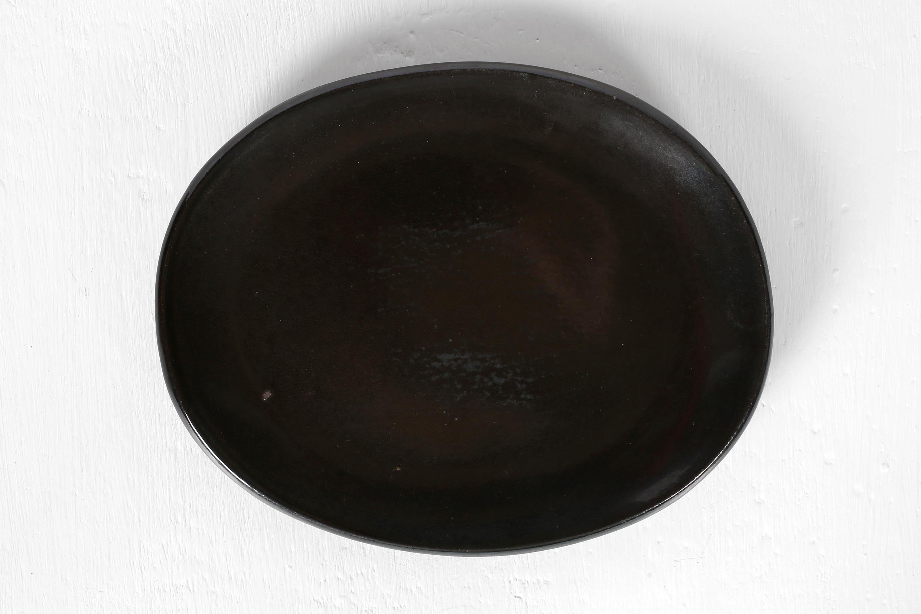 Ceramic French 1950s Freeform Black Vide-Poche by Suzanne Ramié for Atelier Madoura For Sale