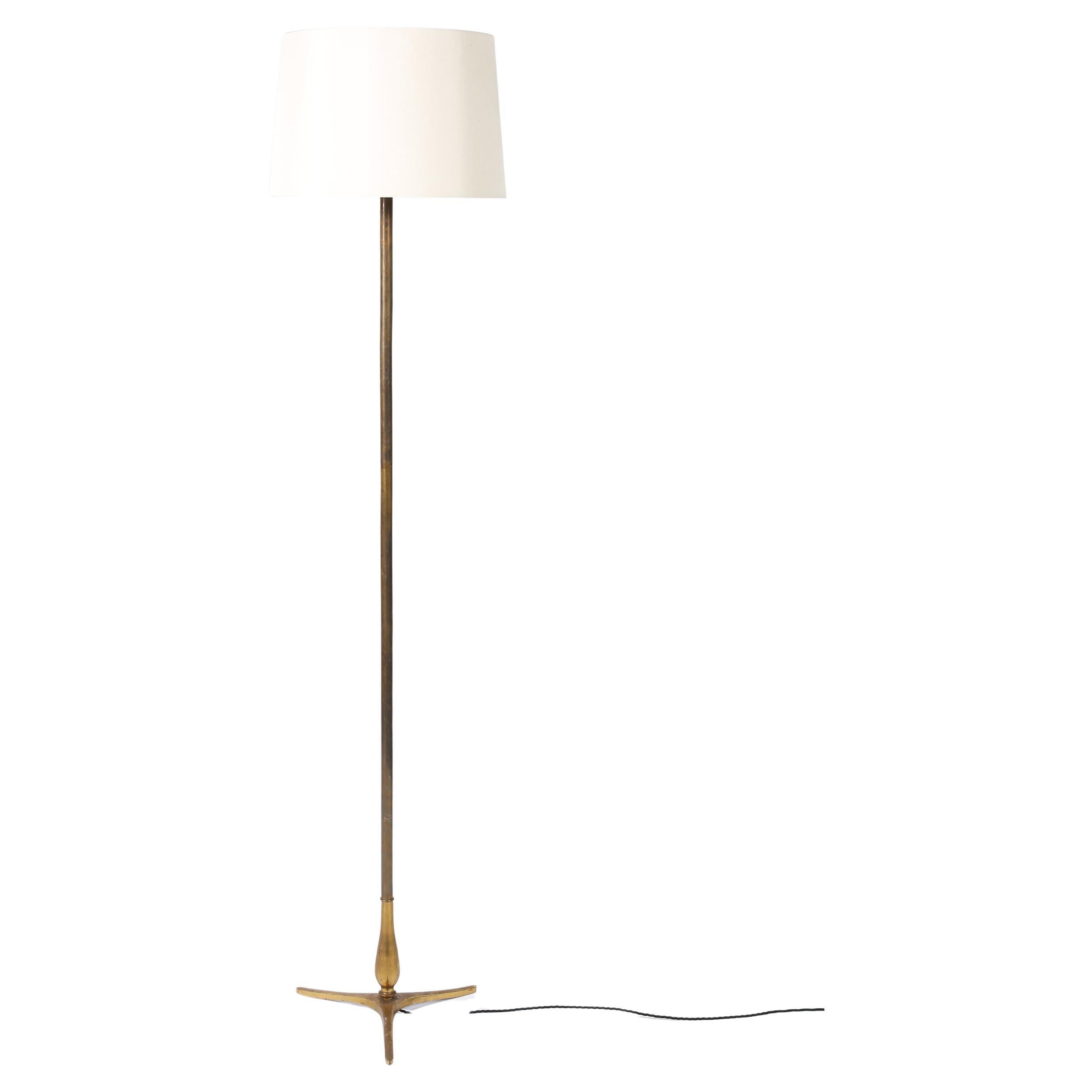 French 1950s Gilt Brass and Bronze Floor Lamp