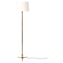 Lampadaire français des années 1950 en laiton doré et bronze