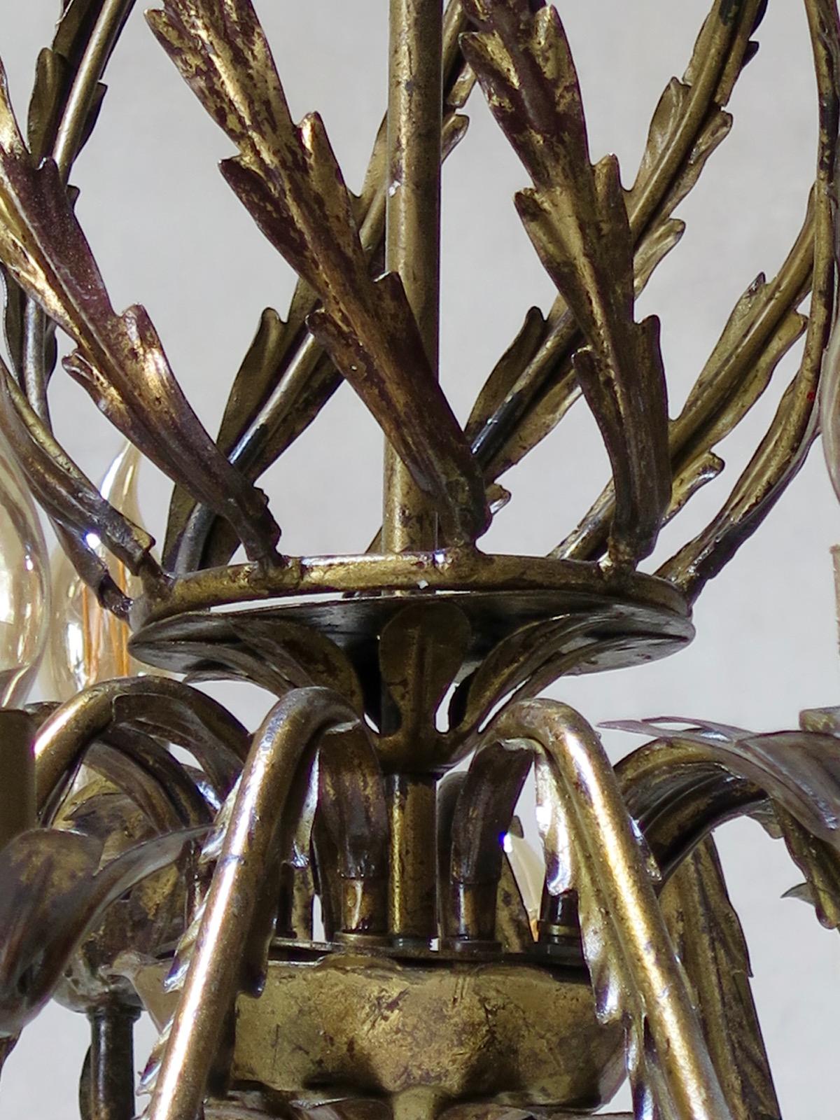 20th Century French 1950s Gilt Iron Chandelier For Sale