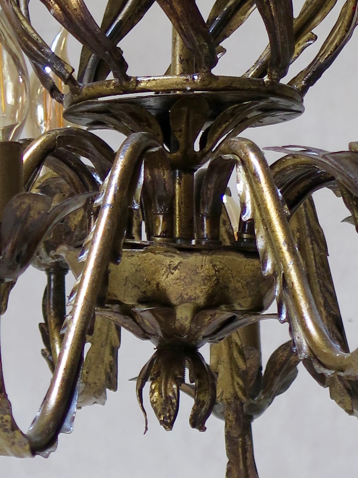 French 1950s Gilt Iron Chandelier For Sale 1